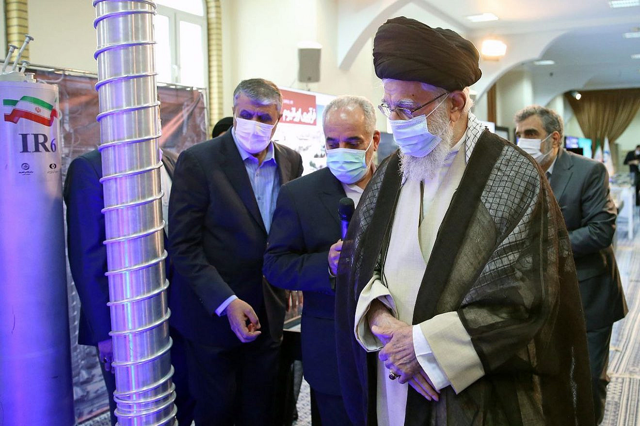 Supreme Leader Ayatollah Ali Khamenei tours an exhibition in Tehran on Iran's nuclear industry, June 11, 2023. Source: X.