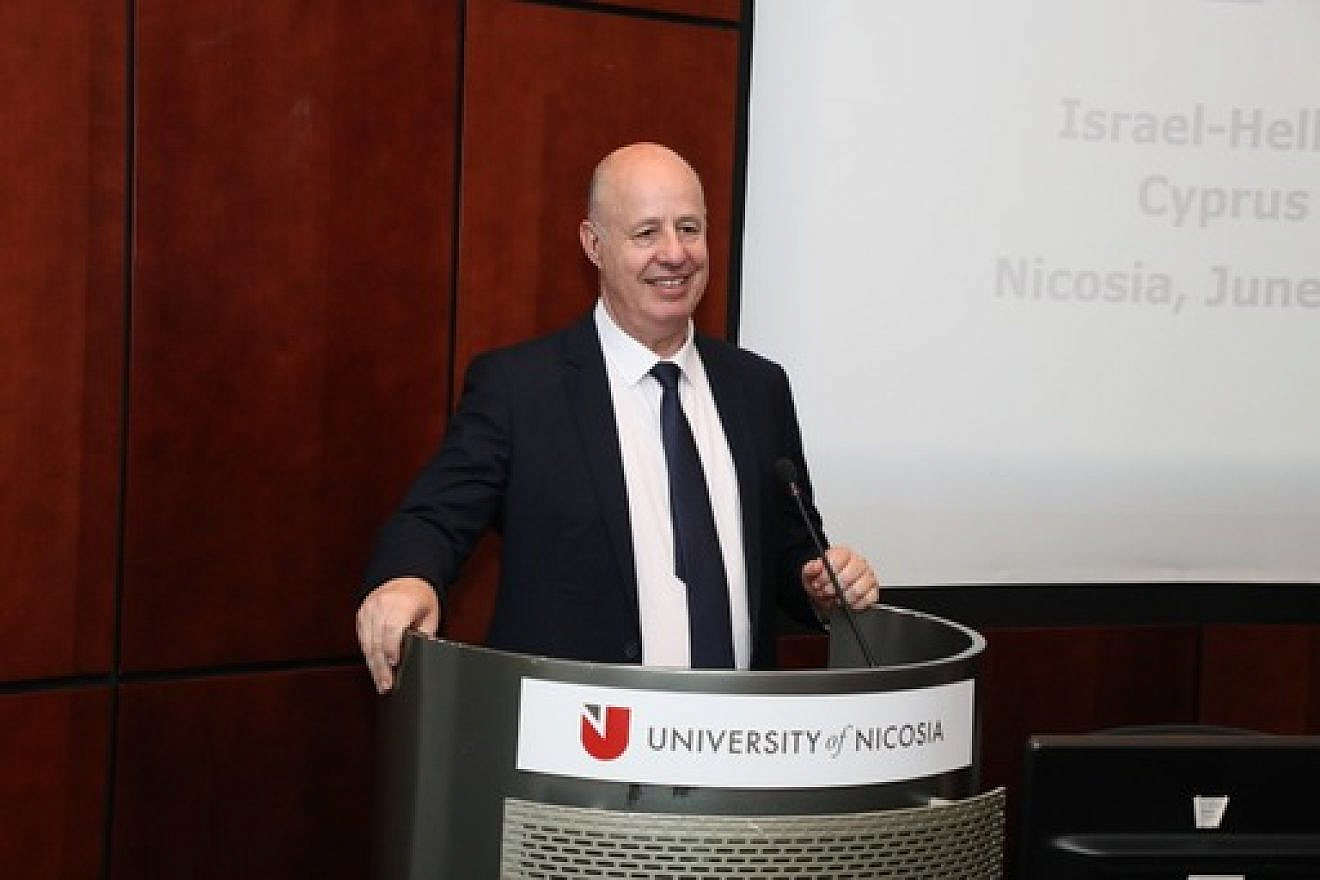 Israeli National Security Adviser Tzachi Hanegbi addresses the Israel Hellenic Forum in Nicosia, Cyprus, June 20, 2023. Credit: Cyprus Center for European and International Affairs.