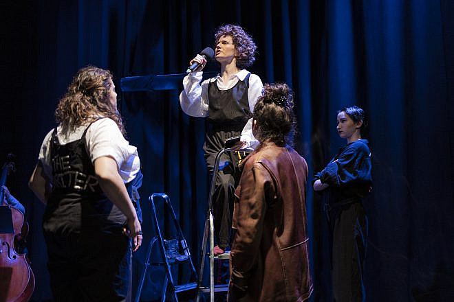Maya Kristal Tenenbaum, Michal Horowicz, Rosie Yadid and Ashley Goh in “Fury and Elysium” at London’s The Other Palace. Credit: Lexi Clare Photography.