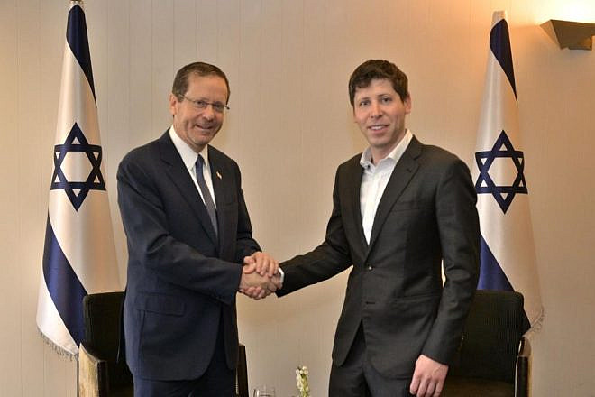 Israeli President Isaac Herzog with OpenAI CEO Sam Altman in Jerusalem, June 5, 2023. Photo by Amos Ben-Gershom/GPO.