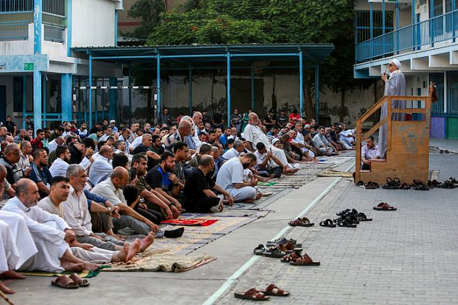 Palestinians mark the Eid al-Adha holiday at an UNRWA school in Rafah, in the southern Gaza Strip, July 31, 2020. Photo by Abed Rahim Khatib/Flash90.