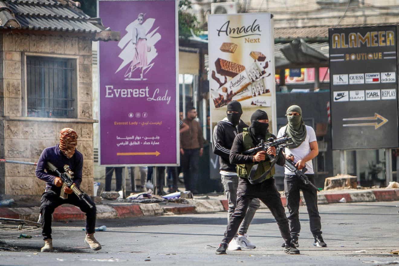 Armed Palestinians in Jenin as Israel begins a major aerial and ground offensive in the northern Samaria city. July 3, 2023. Photo by Nasser Ishtayeh/Flash90.