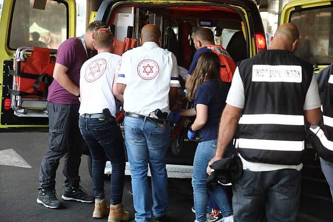 A car-ramming victim is brought to Ichilov Hospital at Sourasky Medical Center in Tel Aviv, July 4, 2023. Photo by Gideon Markowicz/TPS.