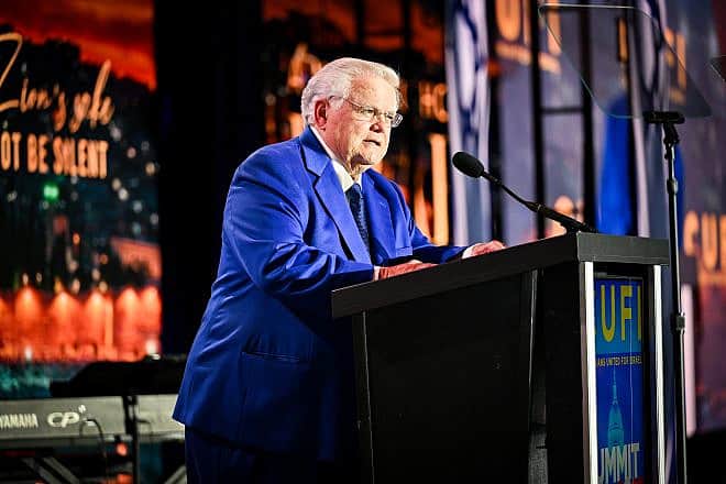 Pastor John Hagee speaks at the annual Christians United for Israel (CUFI) Summit in Washington on July 17, 2023. Credit: CUFI.