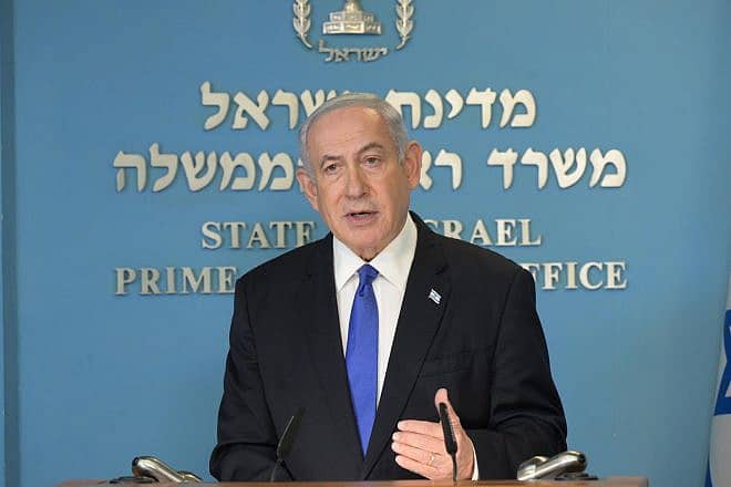 Israeli Prime Minister Benjamin Netanyahu addresses the anti-judicial reform protests that have rocked the Israel Defense Forces in recent weeks, July 20, 2023. Credit: GPO.