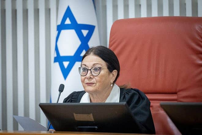 Then-Israeli Supreme Court President Esther Hayut at a hearing in Jerusalem on the "recusal law," Aug. 3, 2023. Photo by Yonatan Sindel/Flash90.
