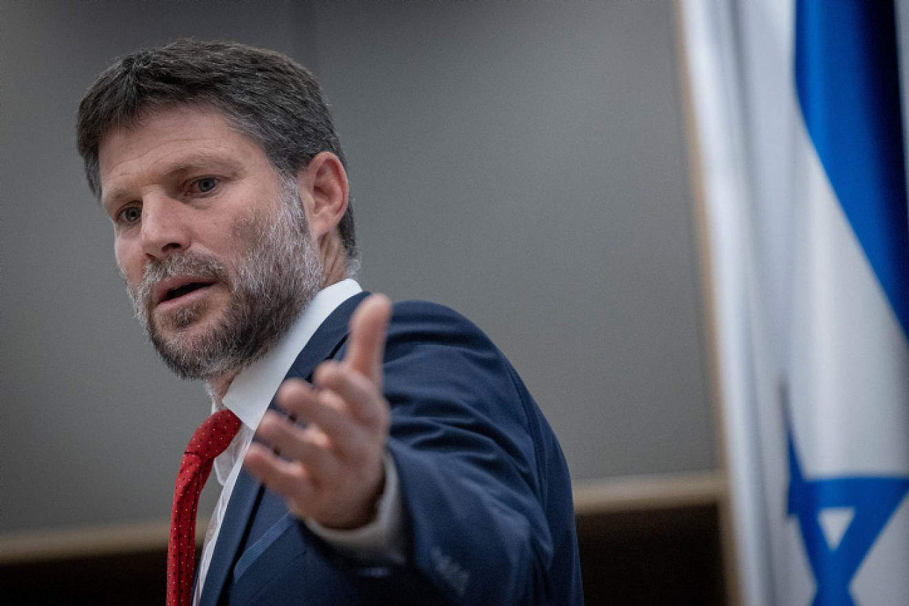Israeli Finance Minister Bezalel Smotrich speaks during a press conference at the Ministry of Finance in Jerusalem, on Aug. 9, 2023. Photo by Chaim Goldberg/Flash90.