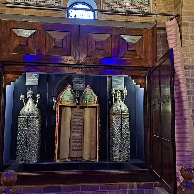 Torah scrolls of the Iraqi-Jewish community at the Babylonian Jewry Heritage Center in Or Yehuda. Photo by Lily Shor.