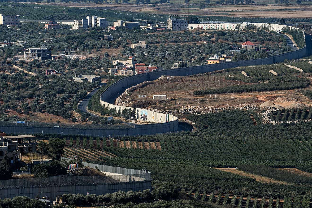 A view of houses along the Lebanese side of the border as seen from northern Israel, July 31, 2023. Photo by Ayal Margolin/Flash90.