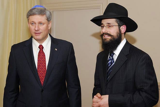 Rabbi Mendel Kaplan of Chabad Flamingo with former Canadian Prime Minister Stephen Harper in 2009. Credit: Courtesy.