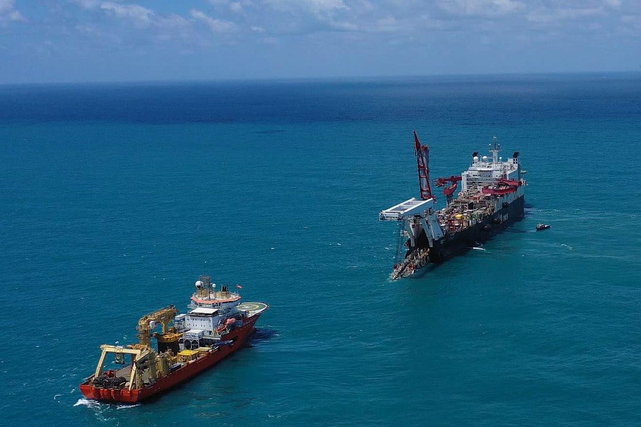 Pipe-laying at the Karish gas field, 56 miles off the Israeli coast. Credit: Energean.