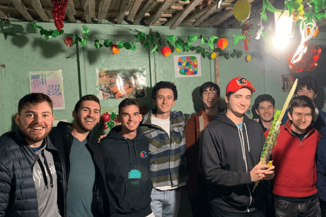 AEPi brothers celebrate the Jewish holiday of Sukkot at Toronto Metropolitan University (formerly called Ryerson University). Credit: Courtesy.