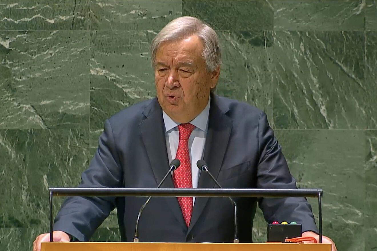 António Guterres, secretary-general of the United Nations, opens the U.N. General Assembly in New York on Sept. 19, 2023. Credit: UNGA/screenshot.