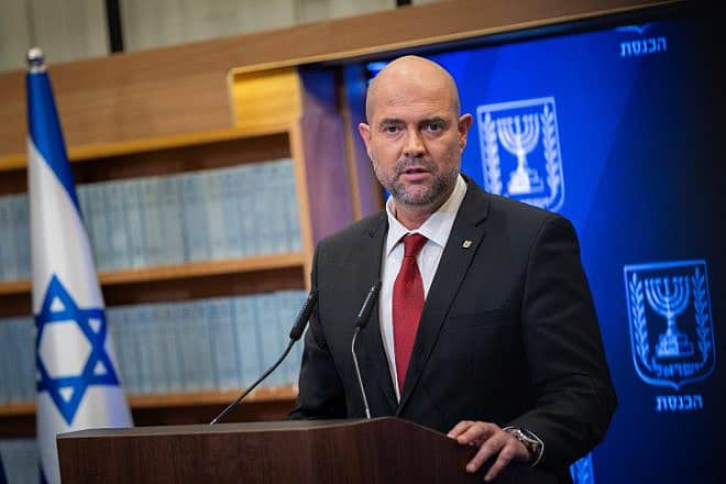 Knesset Speaker Amir Ohana holds a press conference at the parliament in Jerusalem, Sept. 6, 2023. Photo by Yonatan Sindel/Flash90.