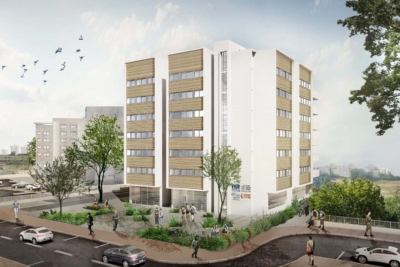 An artist's rendering of the exterior of the Saban Family Lone Soldier Home. to be built in Rishon Letzion, Israel, September 2023. Credit: S. Povzner/G. Povzner Architects.