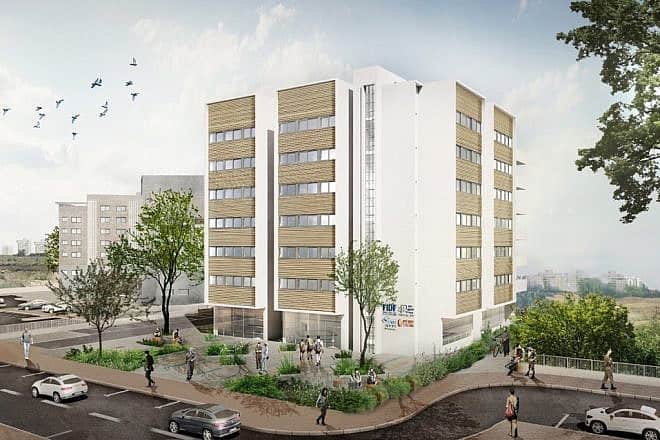 An artist's rendering of the exterior of the Saban Family Lone Soldier Home. to be built in Rishon Letzion, Israel, September 2023. Credit: S. Povzner/G. Povzner Architects.
