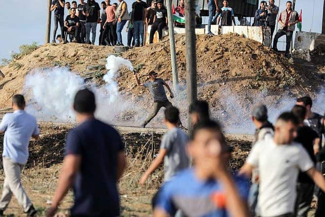 Six Gazans were killed when an explosive device meant to target IDF soldiers detonated prematurely during mass riots along the border with Israel, Sept. 13, 2023. Photo by Majdi Fathi/TPS.