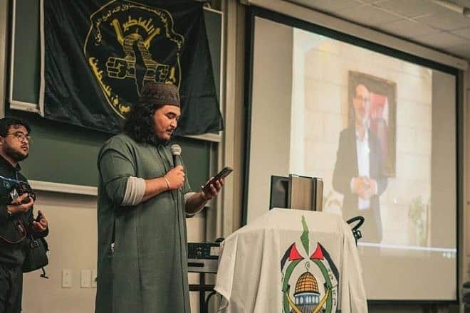 Hezbollah spokesman Ibrahim al-Mousawi addresses University of Cape Town students via Zoom, Sept. 15, 2023. Courtesy of the SA Jewish Report.