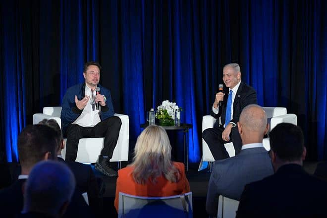 Prime Minister Benjamin Netanyahu during a live broadcast with Elon Musk, Sept. 18, 2023. Photo by Avi Ohayon/GPO.