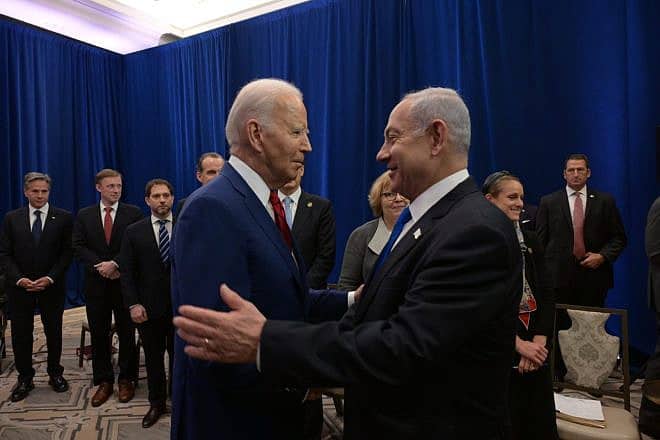 Israeli Prime Minister Benjamin Netanyahu and U.S. President Joe Biden on the sidelines of the U.N. General Assembly in New York on Sept. 20, 2023. Photo by Avi Ohayon/GPO.