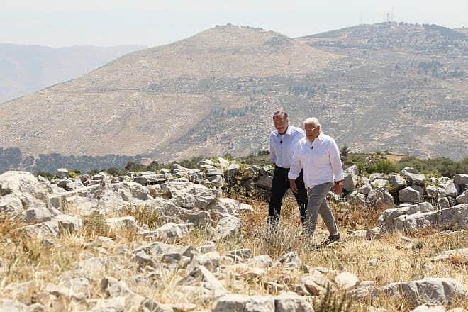 Former U.S. Secretary of State Mike Pompeo and former U.S. Ambassador to Israel David Friedman in Judea and Samaria during the filming of the 2023 documentary film "Route 60: Israel’s Biblical Highway." Credit: Courtesy.