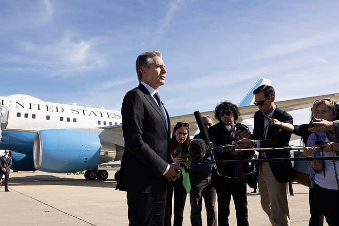U.S. Secretary of State Antony Blinken at Joint Base Andrews in Maryland before flying to Israel and Jordan on Oct. 11, 2023. Credit: Chuck Kennedy/State Department.