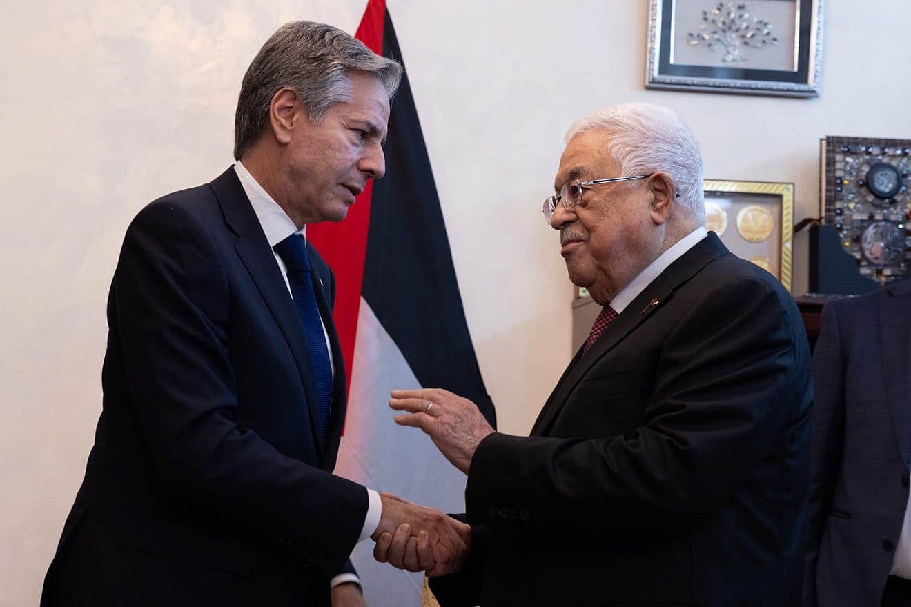 U.S. Secretary of State Antony Blinken meets with Palestinian Authority leader Mahmoud Abbas in Amman, Jordan, on Oct. 13, 2023. Photo by Chuck Kennedy/U.S. State Department.