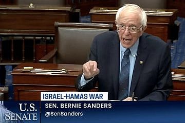 Sen. Bernie Sanders (I-Vt.) speaks about Israel and Gaza on the Senate floor on Oct. 25, 2023. Screenshot: C-SPAN.