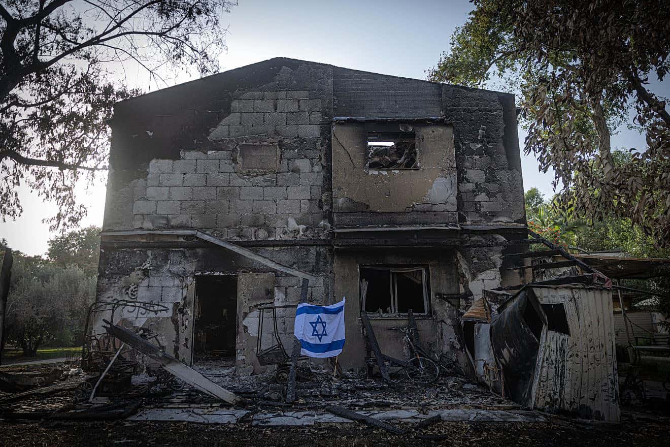 A home in Kibbutz Be'eri after Oct. 7, when Hamas terrorists infiltrated the border with Gaza and brought death and destruction in its wake, Oct. 22, 2023. Photo by Chaim Goldberg/Flash90.