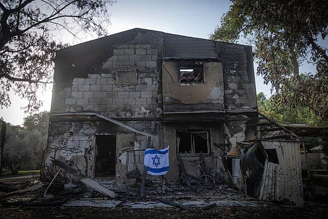 A home in Kibbutz Be'eri after Oct. 7, when Hamas terrorists infiltrated the border with Gaza and brought death and destruction in its wake, Oct. 22, 2023. Photo by Chaim Goldberg/Flash90.