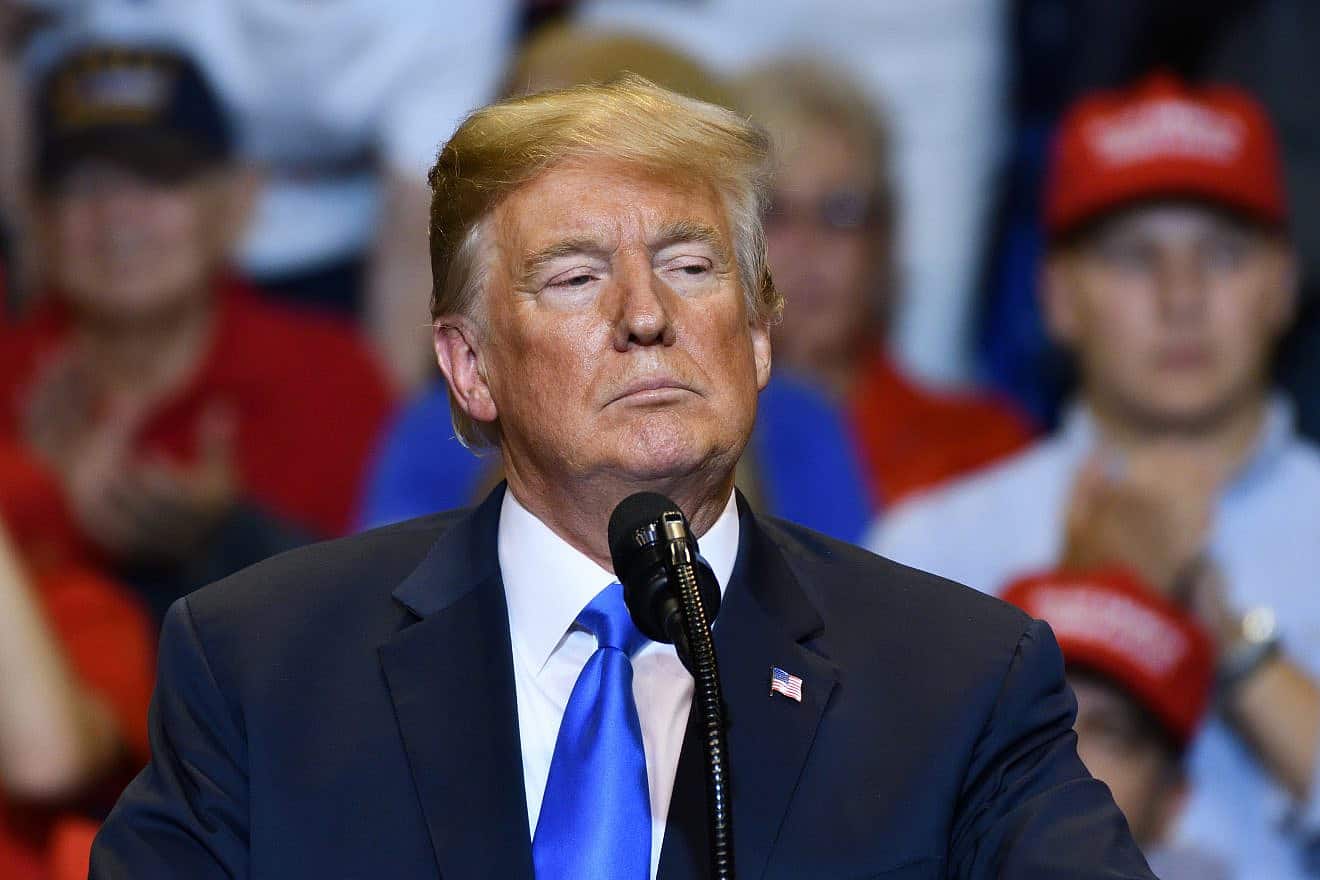 U.S. President Donald Trump at a campaign rally held at the Mohegan Sun Arena on Aug. 2, 2018. Credit: Evan El-Amin/Shutterstock.