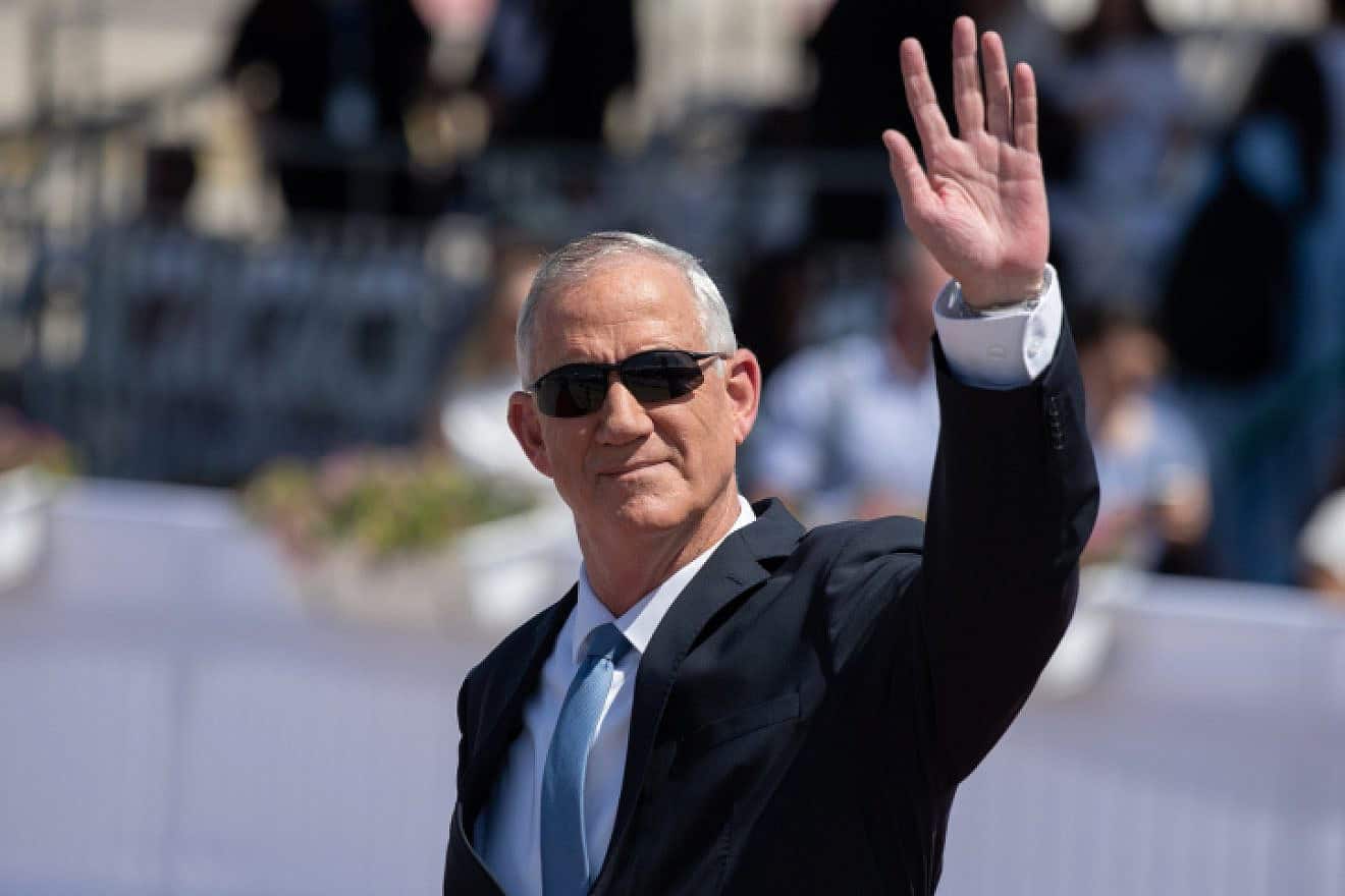 Then-Minister of Defense Benny Gantz at the welcoming ceremony for U.S. President Joe Biden in Tel Aviv, July 13, 2022. Photo by Sraya Diamant/Flash90.