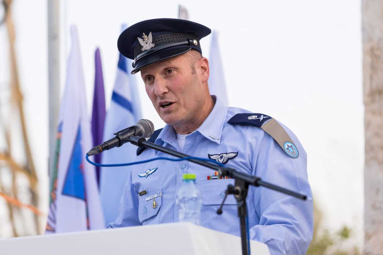 OC Israeli Air Force Maj. Gen. Tomer Bar speaks during a ceremony in Ashdod in honor of the 75th anniversary of the strike on Egyptian forces at the Ad Halom Bridge in 1948, May 29, 2023. Credit: Flash90.