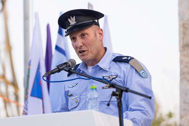 OC Israeli Air Force Maj. Gen. Tomer Bar speaks during a ceremony in Ashdod in honor of the 75th anniversary of the strike on Egyptian forces at the Ad Halom Bridge in 1948, May 29, 2023. Credit: Flash90.