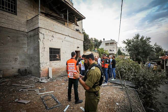 A Gazan rocket caused injury and damage in the Arab town of Abu Ghosh outside Jerusalem, Oct. 9, 2023. Photo by Jamal Awad/Flash90.