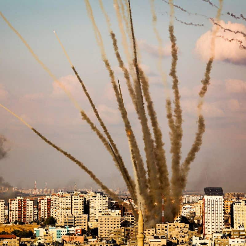 Rockets fired from the Gaza Strip towards Israel, Oct. 10, 2023. Photo by Atia Mohammed/Flash90.