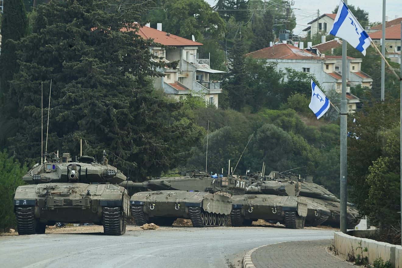 Israeli tanks in Metula, near the border with Lebanon, Oct. 11, 2023. Photo by Tomer Neuberg/Flash90.