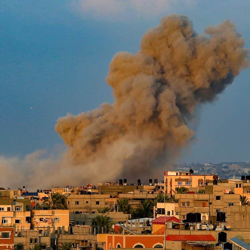 Smoke rises after Israeli air strikes in Rafah, in the southern Gaza Strip, Oct. 14, 2023. Photo by Abed Rahim Khatib/Flash90.
