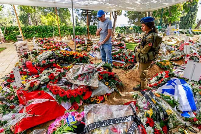 The graves of Israeli soldiers killed during Israel's war with Hamas, at Mout Herzl military cemetery in Jerusalem, Oct. 14, 2023. Photo by Yossi Zamir/Flash90.