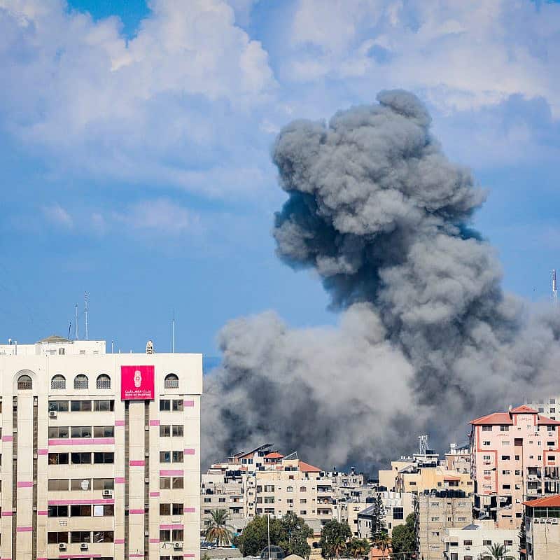 Smoke rises after an Israeli airstrike in Khan Yunis, in the southern Gaza Strip, Oct. 18, 2023. Photo by Atia Mohammed/Flash90.