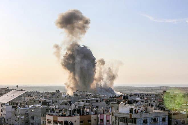 The aftermath of an Israeli airstrike on Rafah in the southern Gaza Strip, Oct. 31, 2023. Photo by Abed Rahim Khatib/Flash90.
