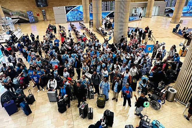 Fijian pilgrims arrive at Ben-Gurion International Airport. Sept. 29, 2023. Credit: Courtesy of ICEJ.