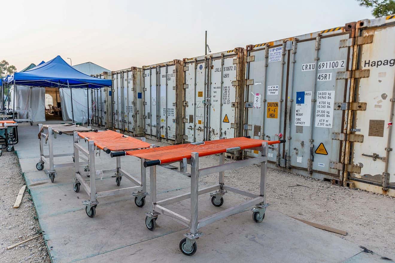 The forensic center in the Shura military base near Ramle, where hundreds of dead bodies arrived since the start of the war with Hamas in Gaza Strip, Oct. 24, 2023. Photo by Yossi Aloni/Flash90.