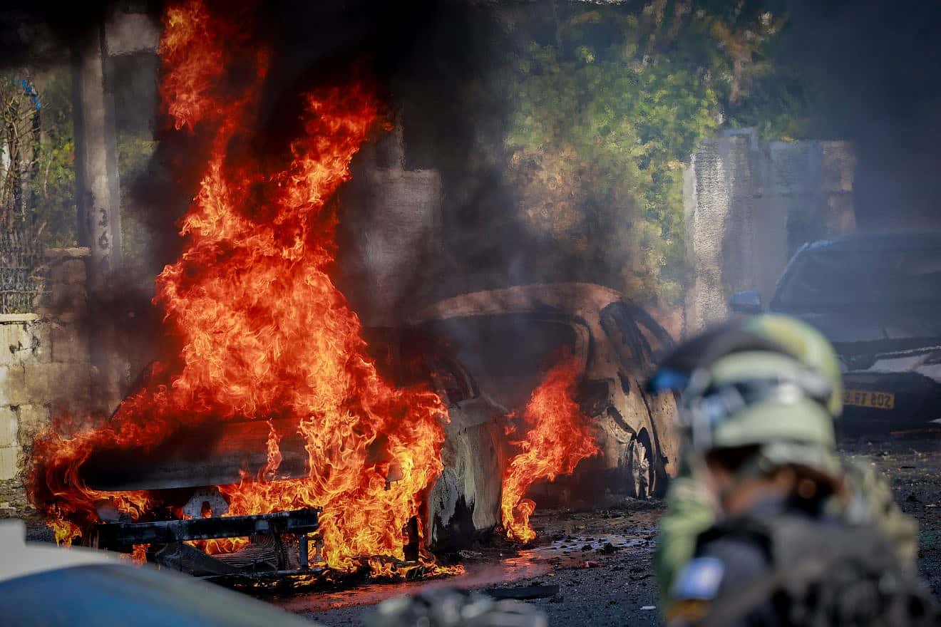 A rocket fired from the Gaza Strip hit and damaged the southern Israeli city of Ashkelon as part of a multi-pronged attack on Oct. 7, 2023. Photo by Yossi Zamir/Flash90.