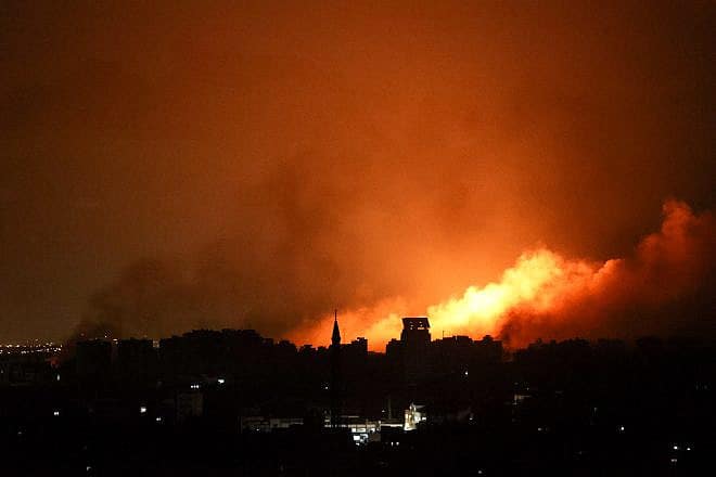 Smoke rises after an Israeli airstrike on the Gaza Strip, Oct. 12, 2023. Photo by Atia Mohammed/Flash90.
