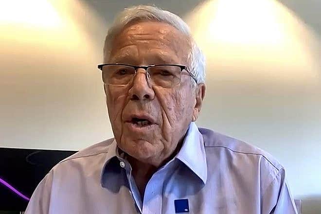 Philanthropist and New England Patriots owner Robert Kraft speaks at a United Hatzalah briefing on Oct. 26, 2023. Source: Zoom screenshot.