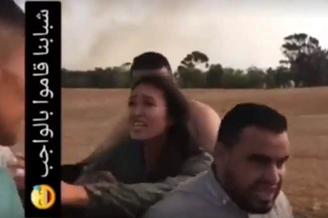 Noa Argamani being taken into captivity, Oct. 7, 2023. Source: Screenshot.
