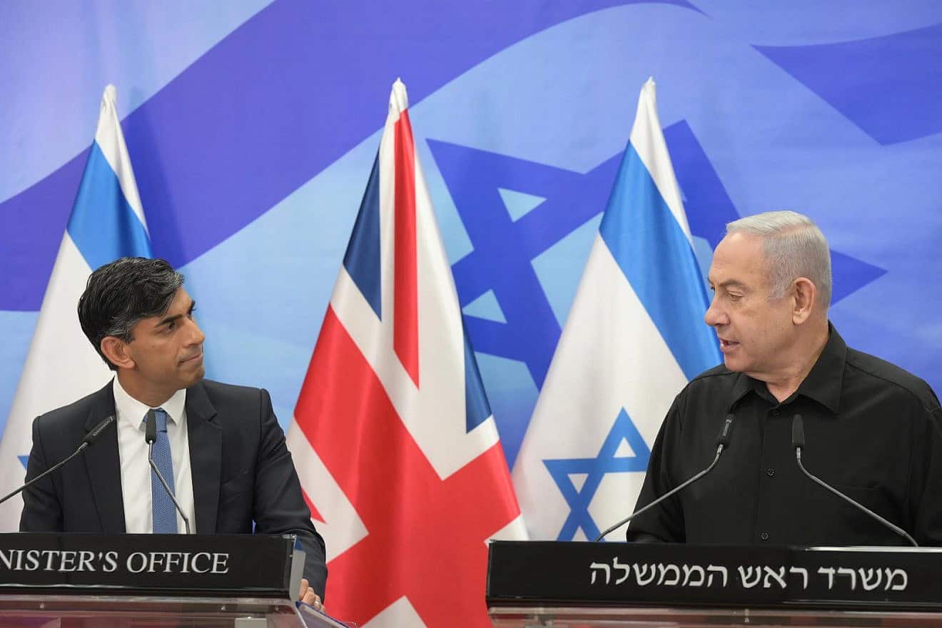 Prime Minister Benjamin Netanyahu and his U.K. counterpart Rishi Sunak hold a news conference in Jerusalem, Oct. 19, 2023. Photo by Amos Ben-Gershom/GPO.