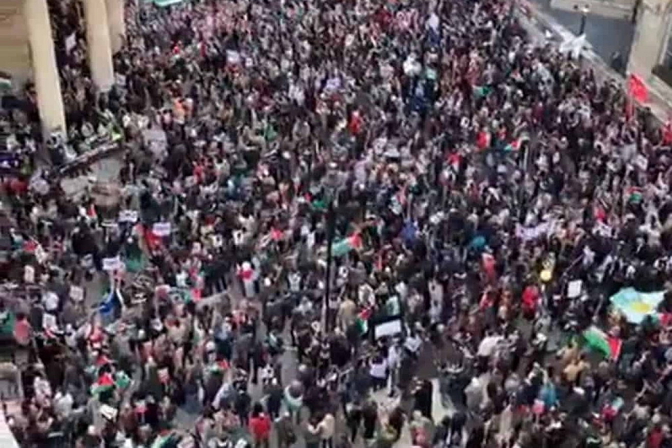 Thousands in London attend an anti-Israel demonstration in the wake of war on Hamas, Oct. 14, 2023. Source: X.