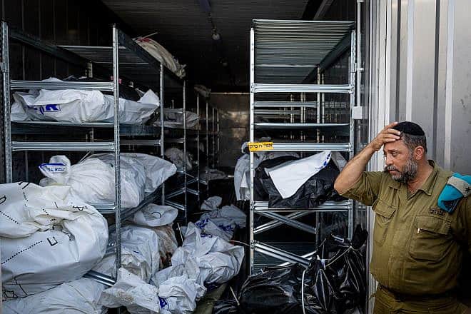 The forensic center in the Shura military base near Ramle, where 1,500 bodies have arrived since Hamas's Oct. 7 attack on Israel, Oct. 13, 2023. Photo by Nati Shohat/Flash90.